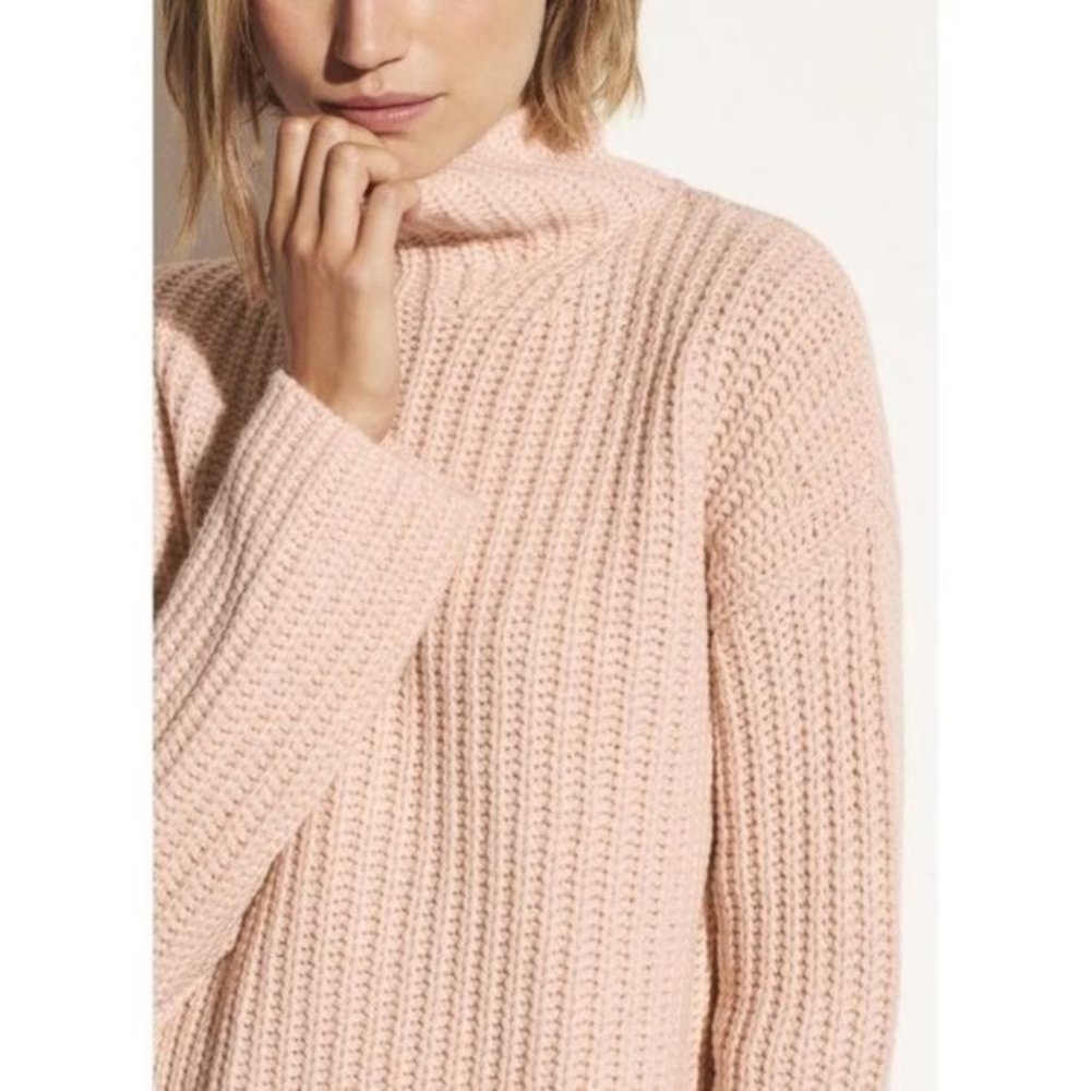 Vince Lofty Rib Knit Drop Sleeve Wool & Cashmere Blend Chunky Turtleneck Sweater - Picture 11 of 16